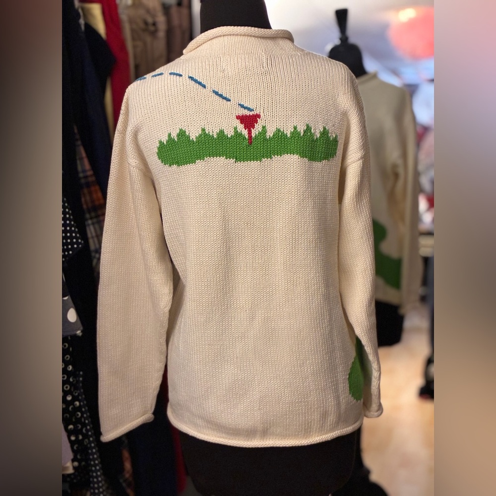 White Golf Motif Knit Sweater - Picture 4 of 14
